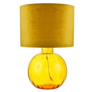 Contemporary Mustard Velvet Shade Ribbed Glass Table Lamp