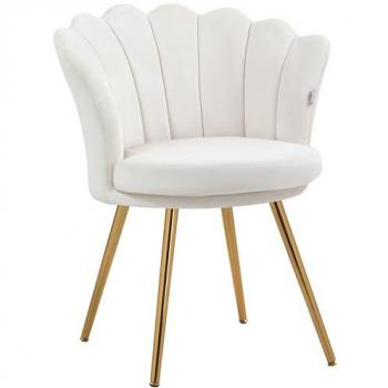 Fauteuil Coquillage Design en Velours Crème avec Pieds Métal Doré