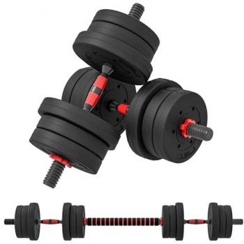 Ensemble haltères court 20 kg – barres, acier HDPE rouge et noir
