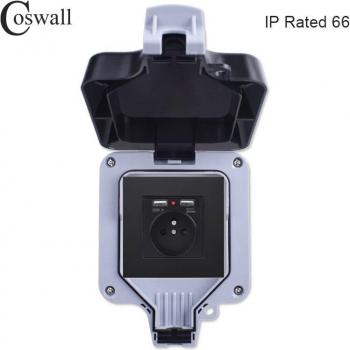 Coswall IP66 Anti-UV Outdoor French Wall Socket with Dual USB