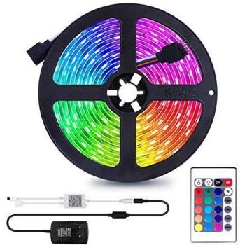 Sunnest Ruban LED 5m 3528 RGB Multicolore 300 LED Etanche IP65 avec Télécommande Infrarouge 24 Touches 2A 12V