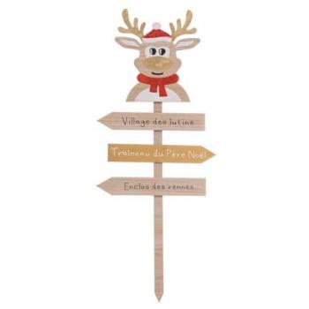 Décoration de Noël en bois clair avec renne rouge et doré H 120 cm