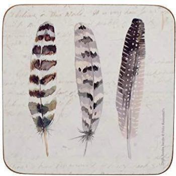 Creative Tops Printed Feather Cork Coasters, Square, Multi-Colour, 10.5 cm, Set of 6
