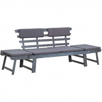 Banc de Jardin 2-en-1 Gris Bois d'Acacia avec Coussins