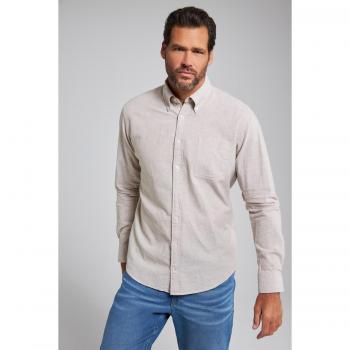 Camicia Uomo Lino Misto Colletto Button-Down Marrone Taglia L JP1880