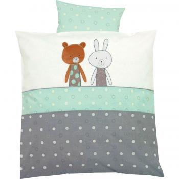 Alvi Stickierte Bettwäsche Eisblau – Friendship Design 80x80 cm