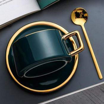 Household Ceramic Coffee Cup with Lid and Spoon, 250-300ml