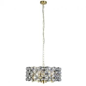 Iris 5 Light Pendant Black Crystal Brass