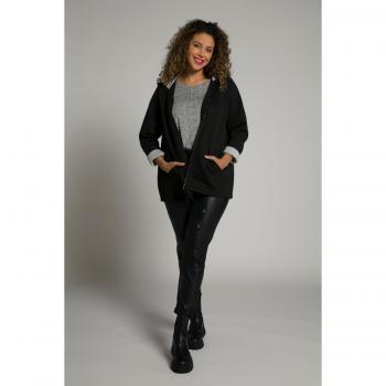 Giacca lunga in felpa con cappuccio, orlo regolabile, effetto maglia intrecciata, Donna, Nero, Taglia 48/50, Poliestere/Cotone/Viscosa