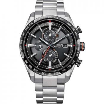 EcoDrive AteSSa de Citizen: Reloj Negro, Control Radio, Resistencia Hídrica, 61E, Acero Inoxidable