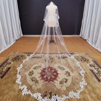 3.5 Meters Lace Mantilla Veil Without Comb Soft Tulle White Ivory