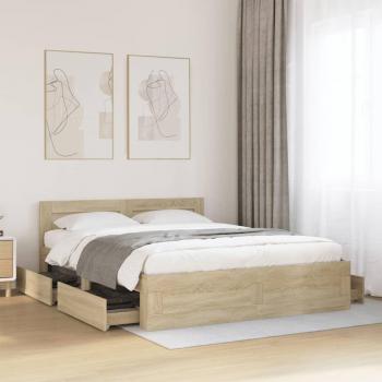 King Size Bed Frame with Headboard Sonoma Oak 150x200 cm vidaXL