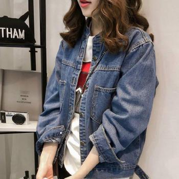 Veste en denim bleu clair pour femme, coupe slim, déchirée, manches longues, grande taille