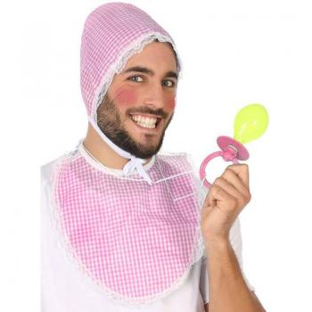 Conjunto Baby Rosa: Gorro, Babero y Chupete