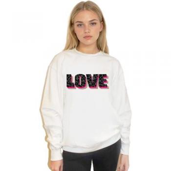 Black Leopard Wildly in Love Graphic Sweat Shirt (White) – Women’s L/XL
