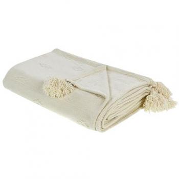 Copriletto decorativo in cotone chenille beige 220 x 240 cm con frange Kazy