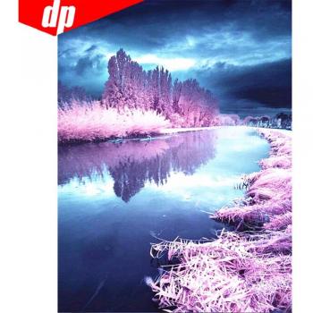 Art diamant 5D, arbre panoramique, broderie ronde
