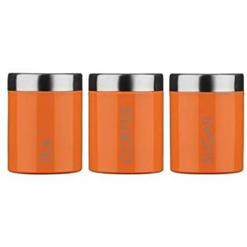 Orange Enamel 3-Piece Tea, Coffee & Sugar Canister Set
