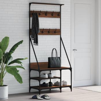 Clothes Rack with Shoe Storage in Brown Oak
