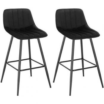 Woltu 2‑Stück Set: Designer-Barhocker mit Fußstütze, schwarze Samtbeine