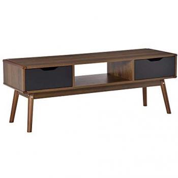 Meuble TV bas scandinave 2 tiroirs aspect noyer pour écran jusqu'à 50 pouces