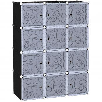 HOMCOM Armario Modular de Plástico con 12 Cubos y Puertas, Estantería para Almacenamiento de Ropa
