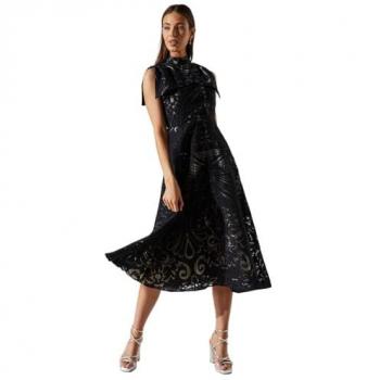 Coast 18‑Size Bow‑Sleeve Jacquard Dress (Black & Nude)