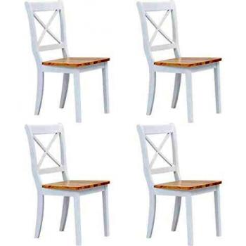 VidaXL 4 White Dining Chairs with Light Wood Accents