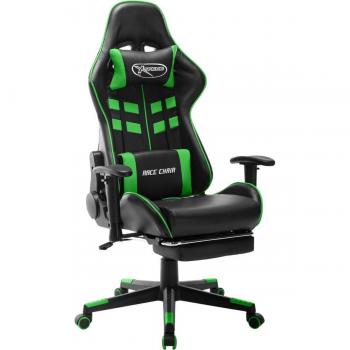 Silla de E-Sports con Reposapiés Cuero Sintético Negro y Verde