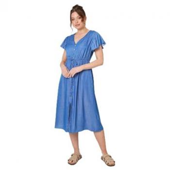 Daydream Blue Midi Wrap‑Waist Dress