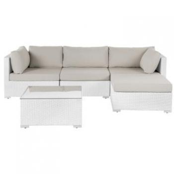 Outdoor Sofa Set for Garden with White Frame and Beige Cushions, 5 Seater by Beliani (Sano) including Coffee Table