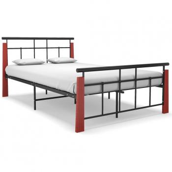 JINLEFU Bed Frame 120x200 cm Metal and Solid Oak Wood