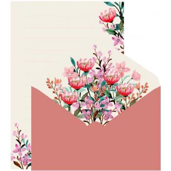 Set de 2 sobres y 4 hojas de papel con estampado de flores para suministros de oficina