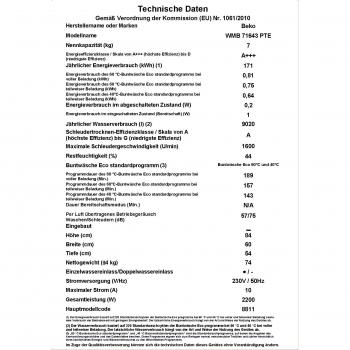 Beko WMB 71643 PTE Frontlader 7 kg – 1600 U/min, LED Display, Wassersafe, weiß
