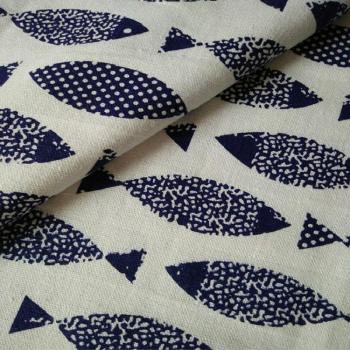 Nappe en lin avec imprimé bleu et blanc