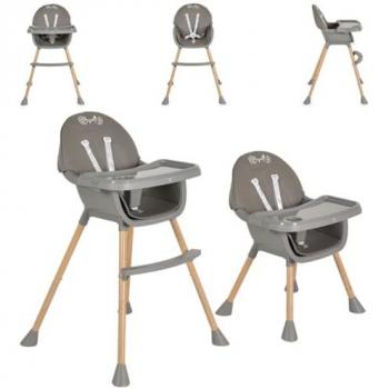 Moni Kinderhochstuhl Biscotti 2‑in‑1 – Anti‑Slip, Doppeltablett, Grauer Look