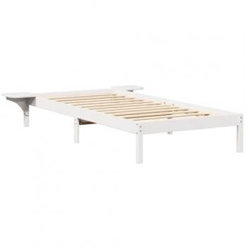 Enmarcado de cama tamaño completo 75 x 190 cm, madera de pino macizo y mesas auxiliares blancas