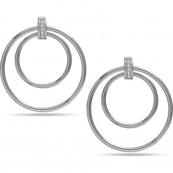 Rhodium-Plated 925 Sterling Silver Double Circle Hoop Earrings with Cubic Zirconia