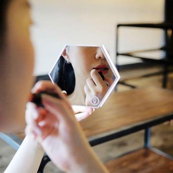 Silver Shine Hexagonal Mirror+Thermometer Touch LED Night Light Digital Alarm Clock