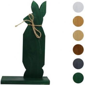 Figurine lapin de Pâques en bois décoratif 30 cm, nœud papillon vert