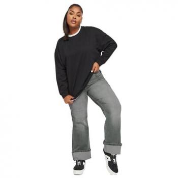 Women's Grey Turn‑Up Waistwide Leg Jeans