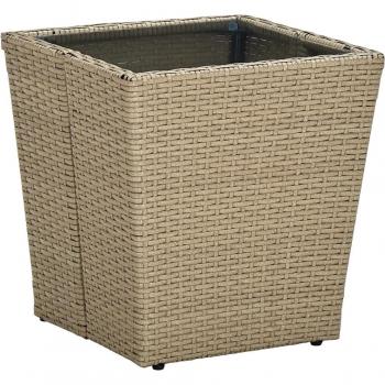 Torana – Table de salon à thé beige avec plateaux en résine tressée et verre trempé 41,5 × 41,5 × 44 cm