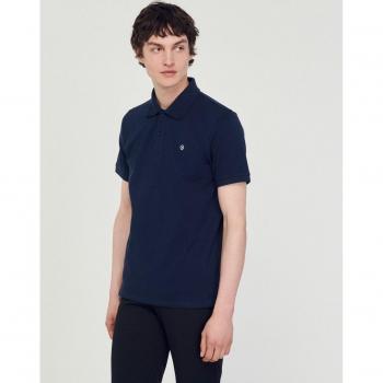 Sandro Navy Blue Cotton Pique Polo Shirt
