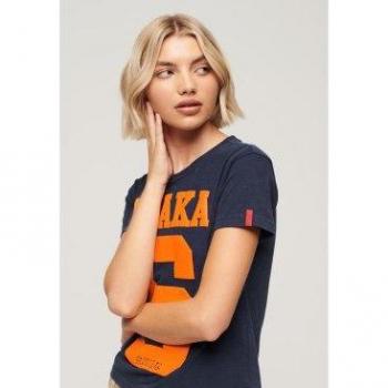 T-shirt Superdry Femme Bleu Marine Osaka 6 Taille 40 avec Imprimé en Relief