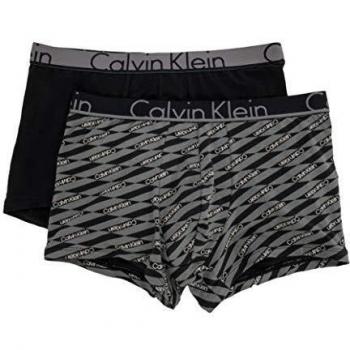 Calvin Klein 2-Pack Trunks de Algodón Stretch, Color Negro / Logo Fringe, X-Large