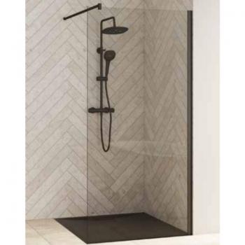 Mampara de baño con perfil negro y vidrio transparente