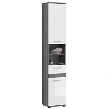 Ebuy24 Colonne 2 portes – 1 tiroir, 2 niches – gris et blanc brillant (Twyni)