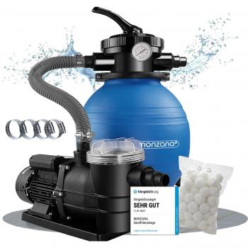 Pompa di filtraggio per piscina monzana® 9.600 l/h con accessori e sistema a sabbia da 25L
