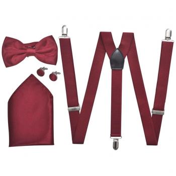 Set Elegante Accessori Smoking Uomo Bretelle e Papillon Bordò