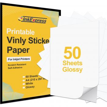 50 Sheets A4 210x297mm Glossy Vinyl Label Paper for Inkjet Printers